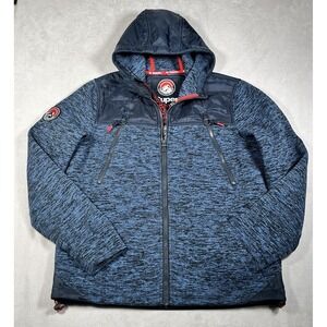 Superdry Mountain Supply Full Zip Fleece Hoodie Men XL Blue Heather Lined-EUC